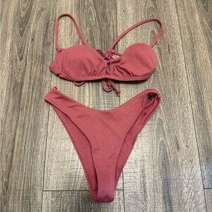 Zaful Women’s Dark Red Key Hole Bandeau Bikini Size S Cheeky Bottoms